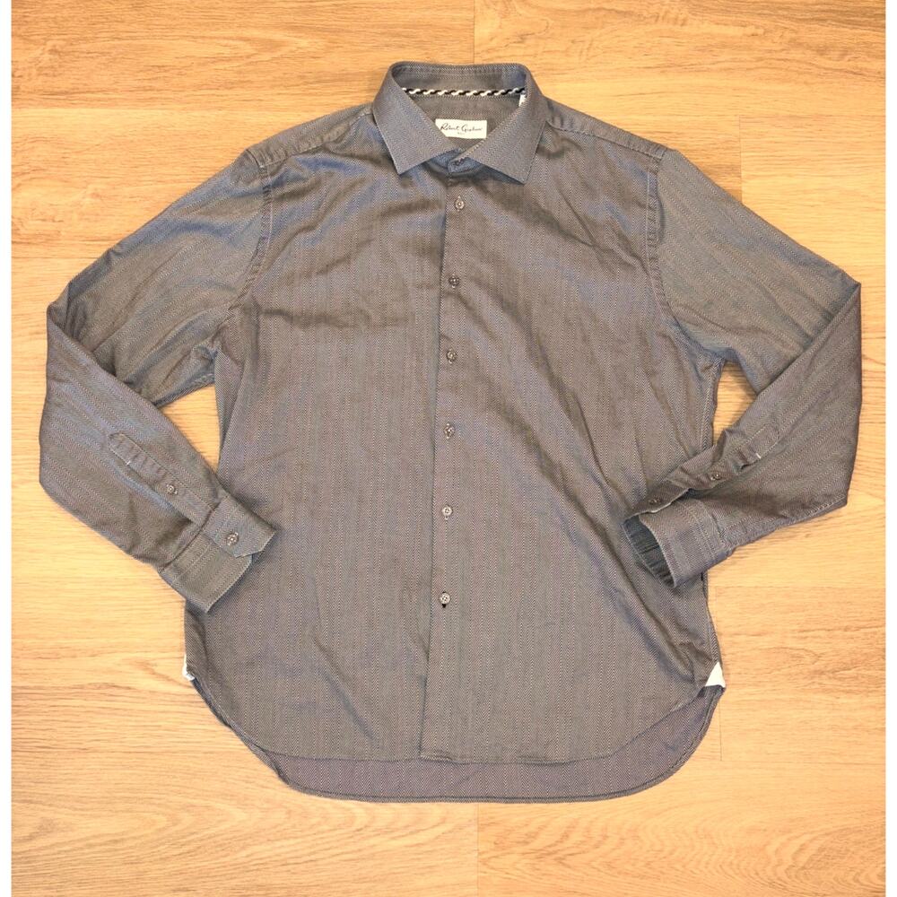 Robert Graham long sleeve button down thin chevron print mens size 44 17.5 XL